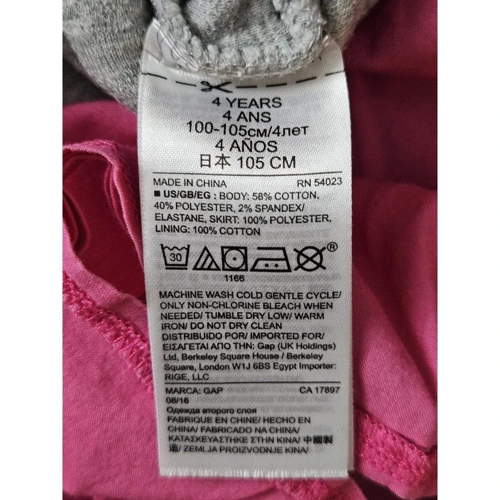 Baby GAP Toddler Girl Dress Sz 4T‎ Gray Quilted Top Pink Tulle Skirt Long Sleeve